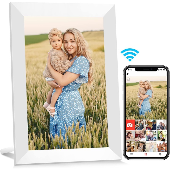 Цифрова фоторамка Bedee 10.1 инча, IPS HD екран, вътрешна памет 32GB, бяла