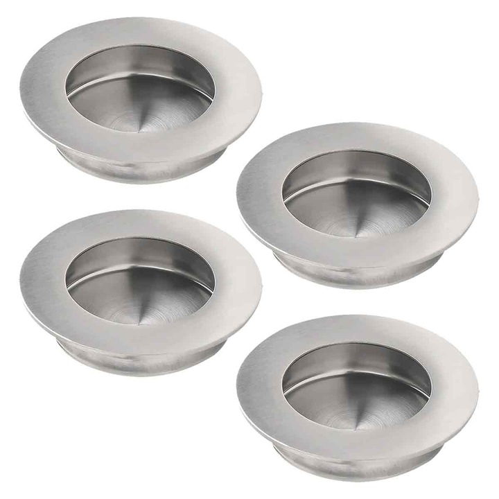 Set de 4 manere rotunde incastrate, Enforose, inox periat, 50x50mm, negru mat