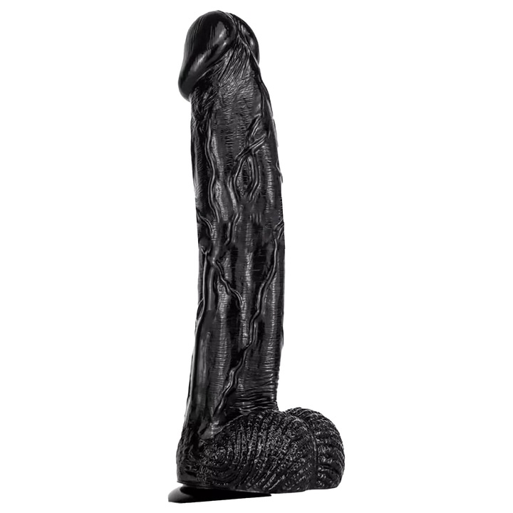 Dildó, 11,8 hüvelykes, szilikon, tapadókoronggal, anál izgató, fekete