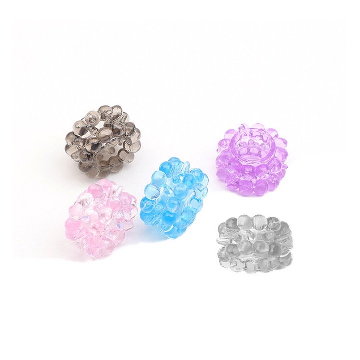 Комплект пръстени за пенис, 5 броя, Забавена еякулация, За подобряване на ерекцията, Стимулация с изпъкнали части, TPE, Водоустойчив, Многоцветен