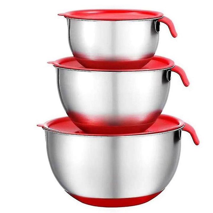 Boluri mixare inox set, antiderapant, stivuibile, 3 dimensiuni