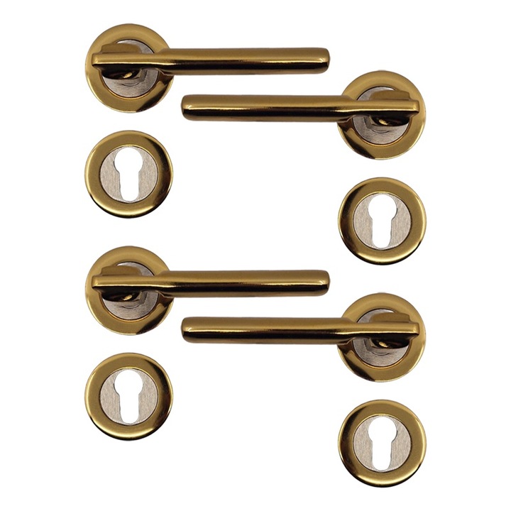 Maner usa cu rozeta, Yasmin, galben saten, pe cilindru, 2 seturi / cutie