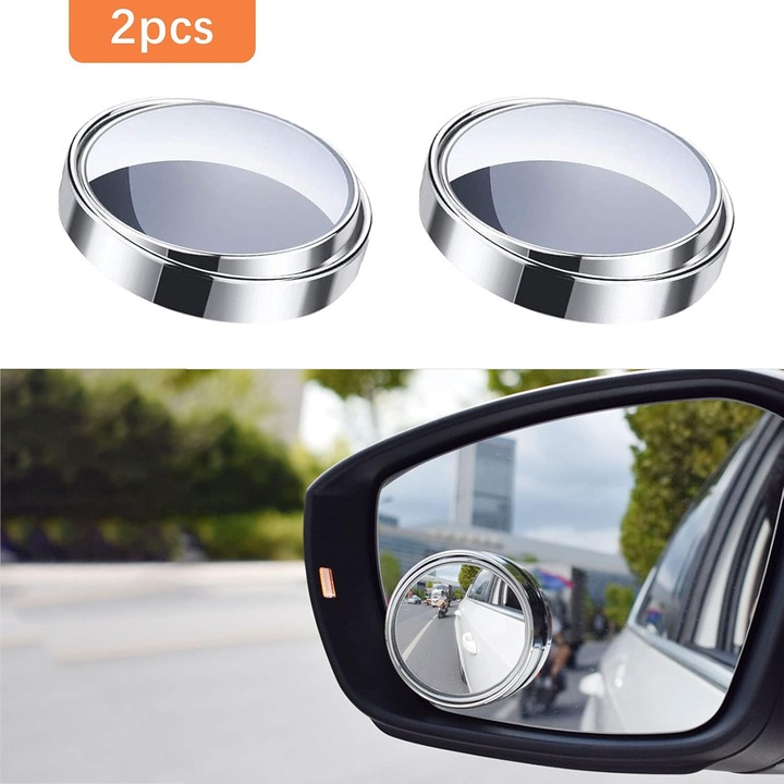 Oglinda auto convexa, Enforose, rezistenta la apa, unghi de vizionare ajustabil, set de accesorii pentru masina, argintie