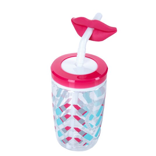 Cana cu pai cu buze pentru copii - FUNNY STRAW Cherry Blossom Lips 470 ml, Contigo