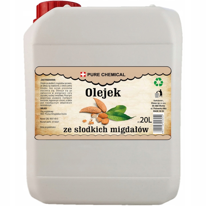 Ulei De Migdale, Pure Chemical, 100% Natural, Fara Aditivi Sau Parfumuri, Materie Prima Cosmetica, Elixir De Frumusete Si Sanatate, Pentru Piele Si Par, Calitate Farmaceutica, 20 L