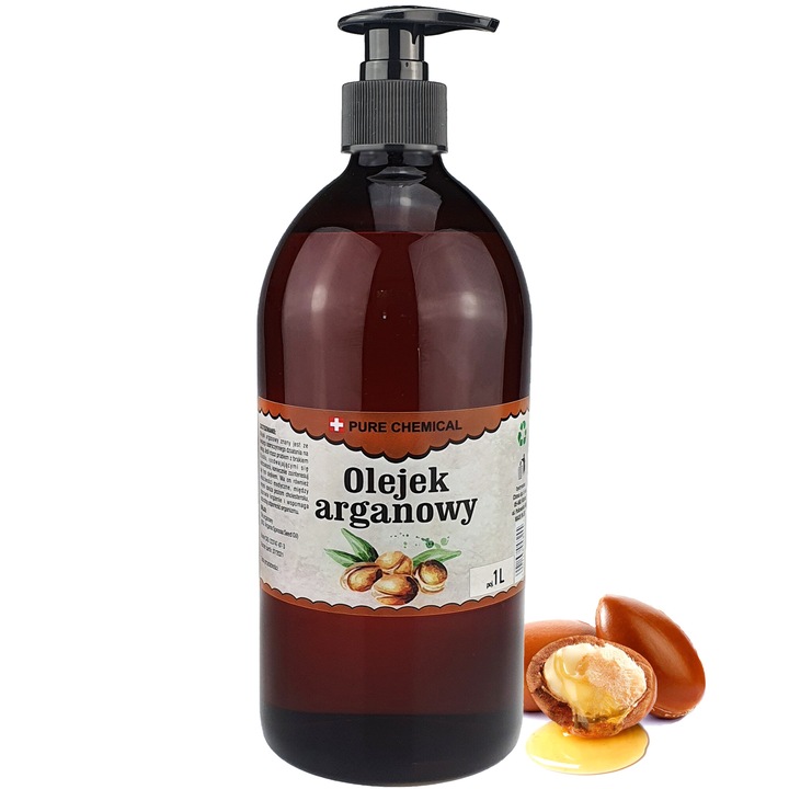 Ulei De Argan Cu Dozator, Pure Chemical, 100% Natural, Bogat In Vitamine, Ingrijire A Parului Si A Pielii, Proprietati Hidratante Si Regenerante, Presat La Rece, Nerafinat Din Prima Presare, Materie Prima Cosmetica, 1000 ml