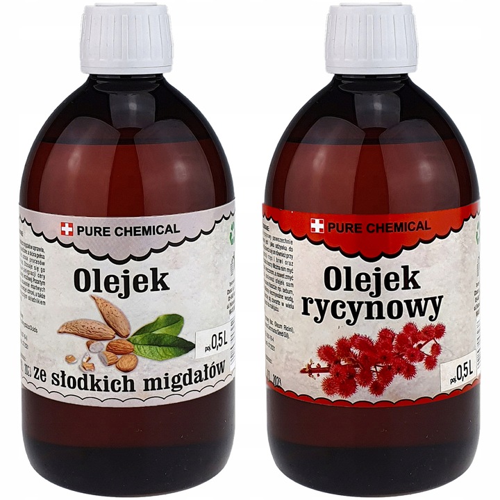 Set de Uleiuri de Migdale Dulci si Ricin, Chosa, Pure Natural, 2x500ml, Fara Aditivi, Nerafinat, Hidratarea pielii, Hraneste, Confera elasticitate si luminozitate, Intareste parul, Ingrijire delicata, Demachiere