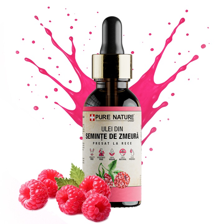 Ulei Din Seminte De Zmeura, Chosa, Pure Natural, 30ml, Serum Antioxidant Pentru Fata, Hidratarea Tenului Sensibil