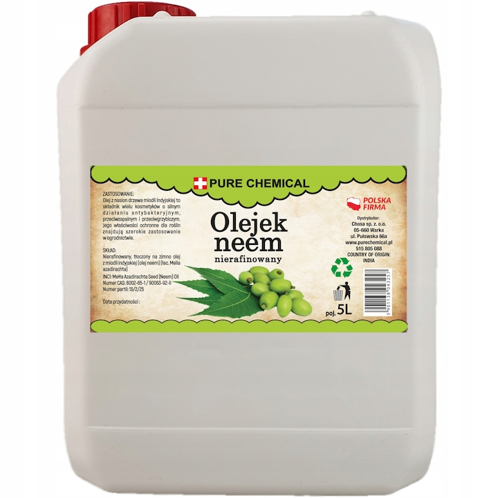 Ulei de Neem, Chosa, Pure Natural, 5l, Fara Aditivi, Nutritiv, Regenereaza pielea, Versatil pentru corp, par si plante, Hidrateaza pielea, Confera parului stralucire si catifelare, Intareste unghiile, Previne ruperea unghiilor