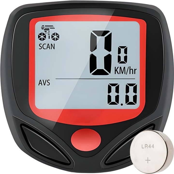 KOTYS Kerékpárkomputer, sebességmérő, cyclocomputer, LCD kijelzővel sebességmérővel, vízálló, 14 funkciós, Abs, Digitális kerékpárszámláló, LR44 elem, fekete