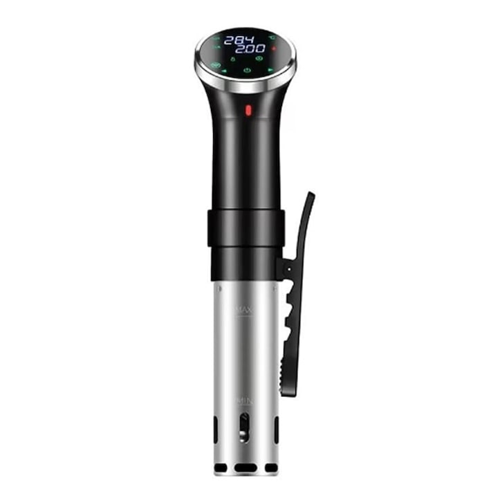 Уред за готвене Sous Vide, 1100W, Капацитет на нагряване 20 литра, Регулируема температура 25 - 90 °C, LED дисплей, Черен/Неръждаема стомана