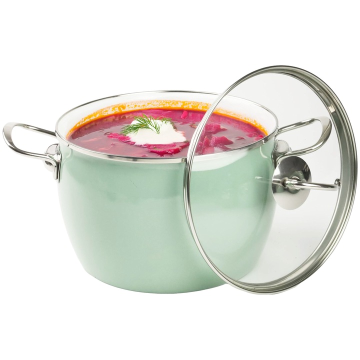 Oala emailata cu capac 4L, Silesia Emalia, Verde