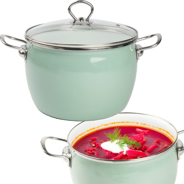 Oala emailata cu capac 5L, Silesia Emalia, Verde