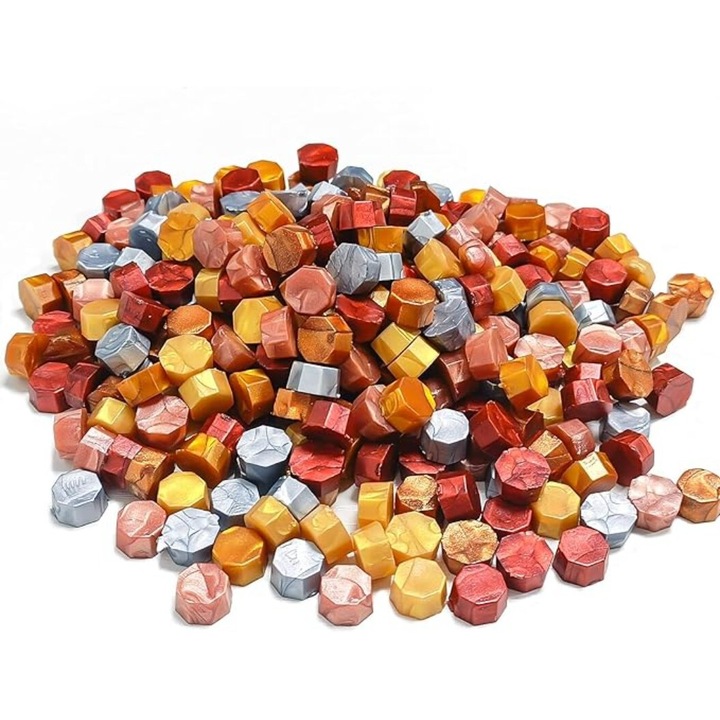 Set ceara pentru sigilii decorative, 200 buc, stampile cu vopsea de foc, DIY, culori metalice, octogonale, potrivite pentru sigilii pentru cadouri, sigilii pentru scrisori, sigilii pentru plicuri, multicolore