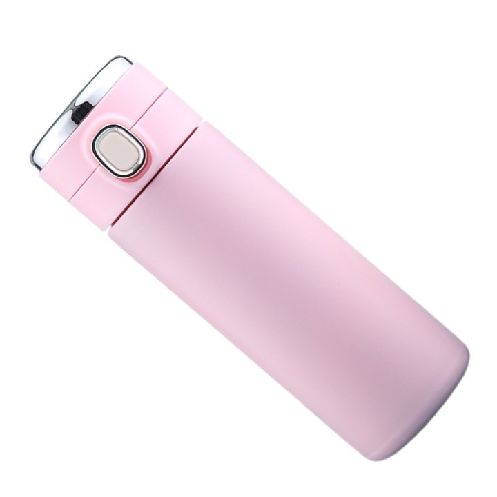 Termos Afisare Digitala Temperatura Travel Flask, Smart Flask Indicator Inteligent Termometru LED Etans, Otel inoxidabil 304, Portabil, cu corp drept, mini, inteligent, izolat, roz