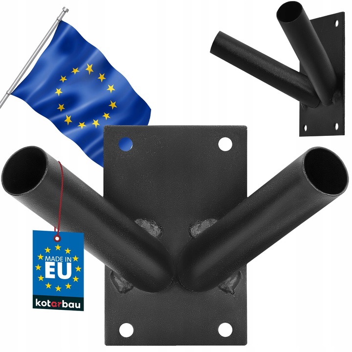 Suport dublu pentru steag, Kotarbau, din otel, negru, 110x70mm