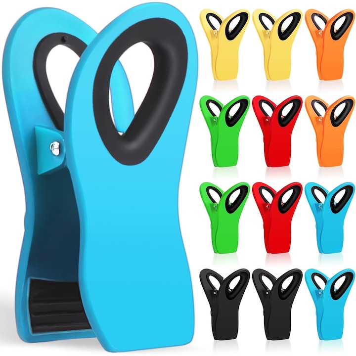 Set 12 cleme magnetice, cleme magnetice pentru depozitarea alimentelor, cleme din plastic rezistente pentru chipsuri, gustari, bucatarie, frigider, gradina, cusut, tesaturi, agrafe pentru haine, Plastic, Multifunctionale