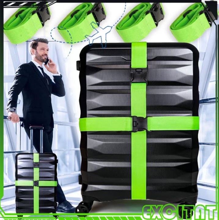 Set de 4 Curele pentru Bagaje, EXCITAT®, pentru troler, valiza si geanta, ajustabila pana la 200cm, Verde