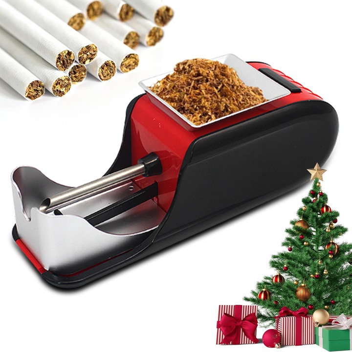 Aparat Electric Profesional de Facut Tigari, RorAem®, Cu Accesorii Incluse, Tip Injector de Tutun, Design Ergonomic, Compact, Rosu