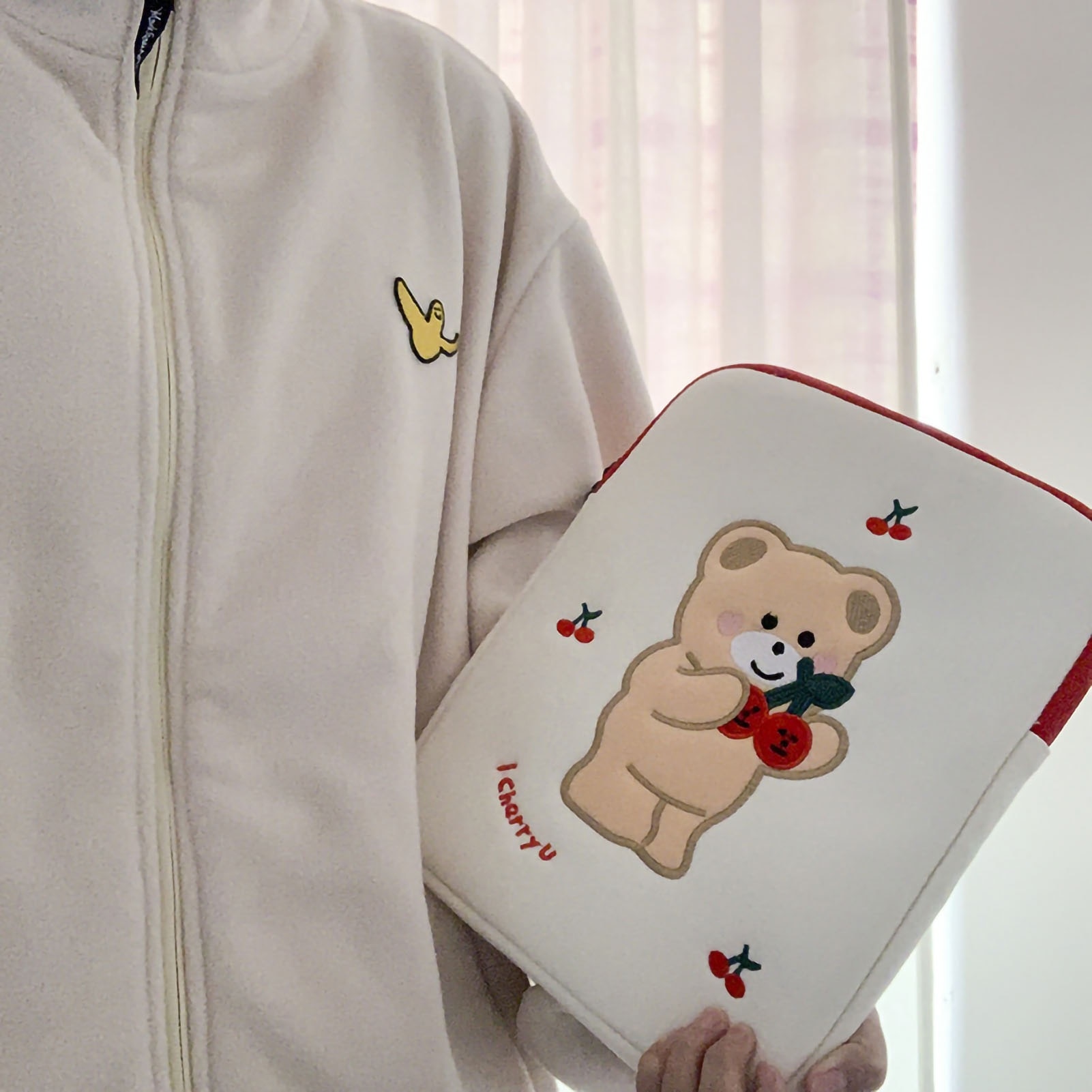 Geanta laptop Cherry Bear, bumbac, 11in (38.5x26.5cm)