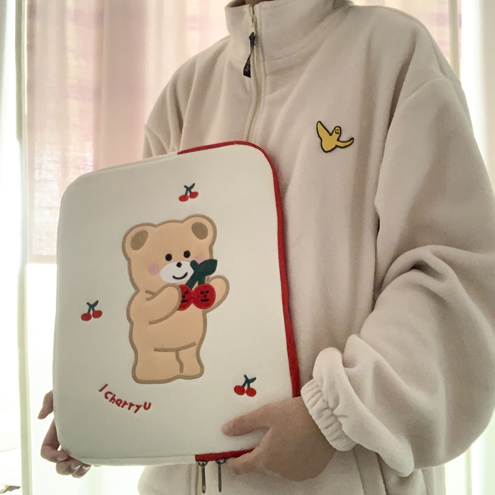 Geanta laptop Cherry Bear, bumbac, 11in (38.5x26.5cm)