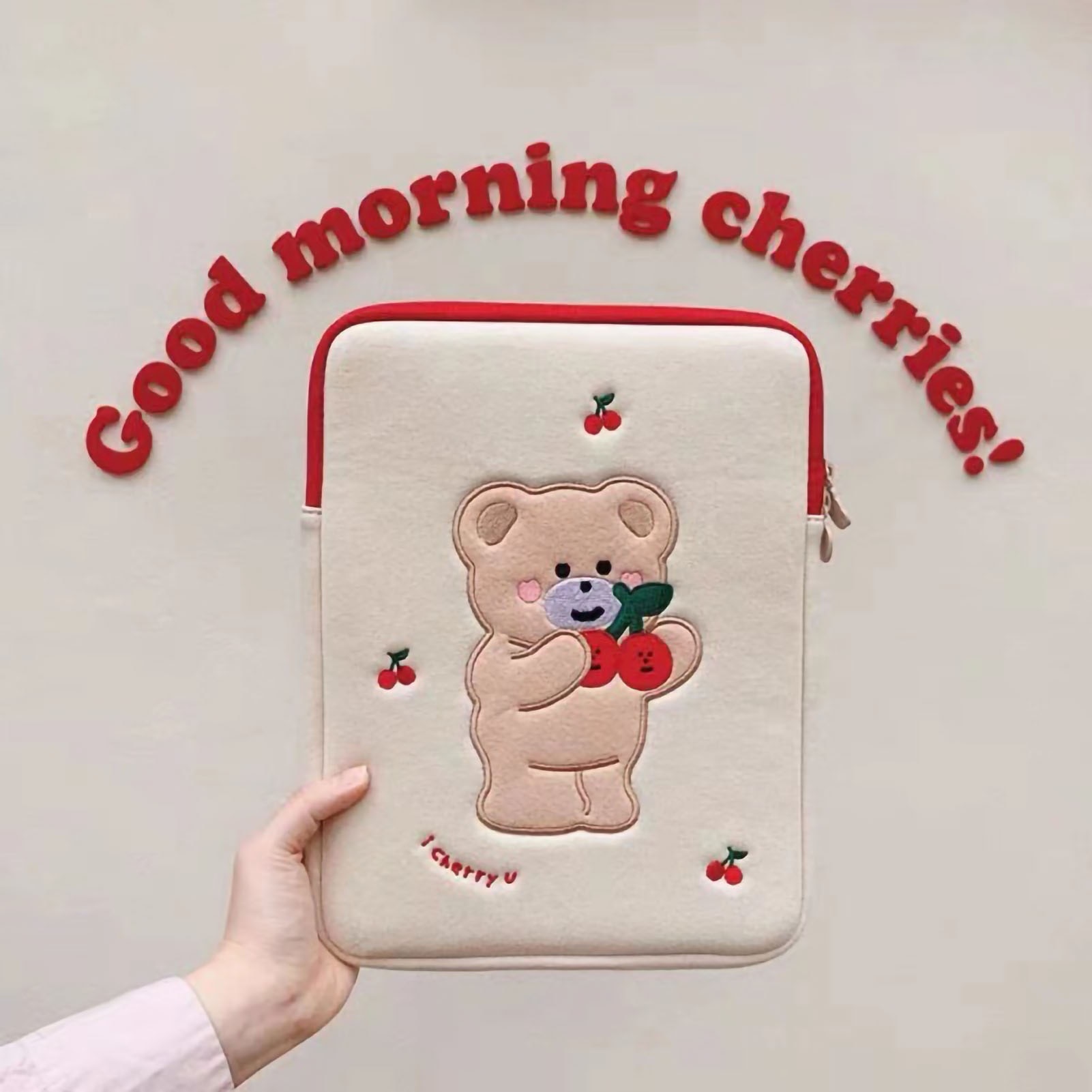 Geanta laptop Cherry Bear, bumbac, 11in (38.5x26.5cm)