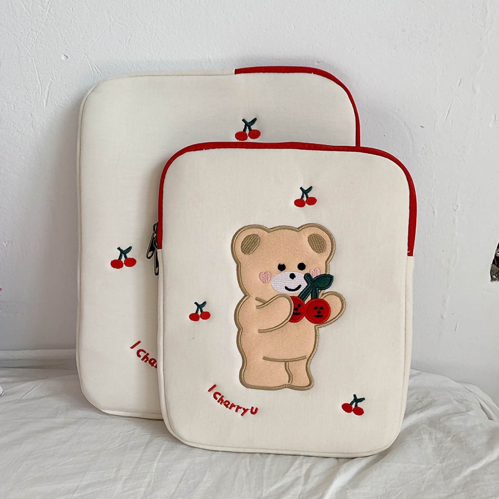 Geanta laptop Cherry Bear, bumbac, 11in (38.5x26.5cm)