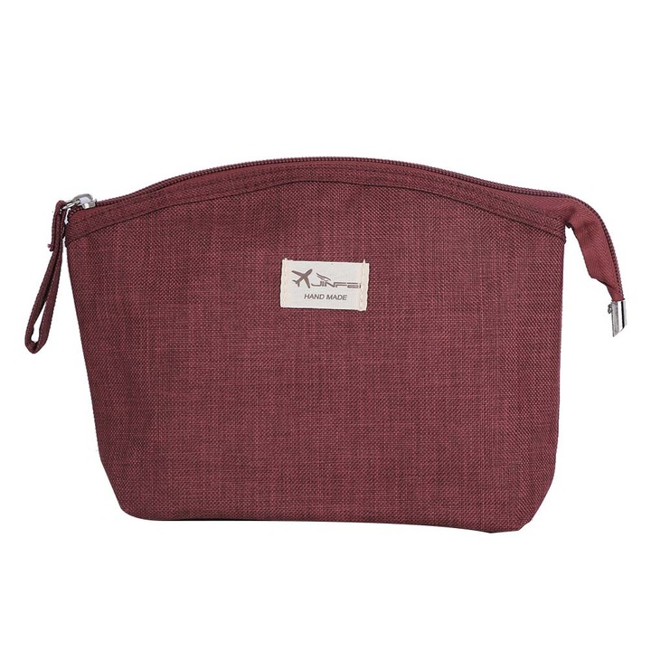 Полукръгъл козметичен несесер, лилаво-червен, преносим дизайн, голям капацитет, компактен размер