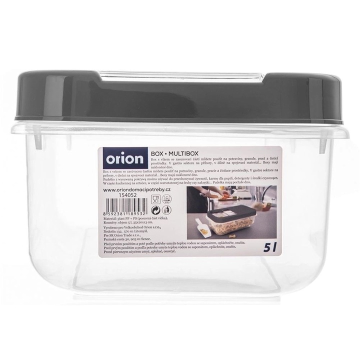 Recipient alimentar Orion, 5 litri, plastic, gri, 35x19x13cm