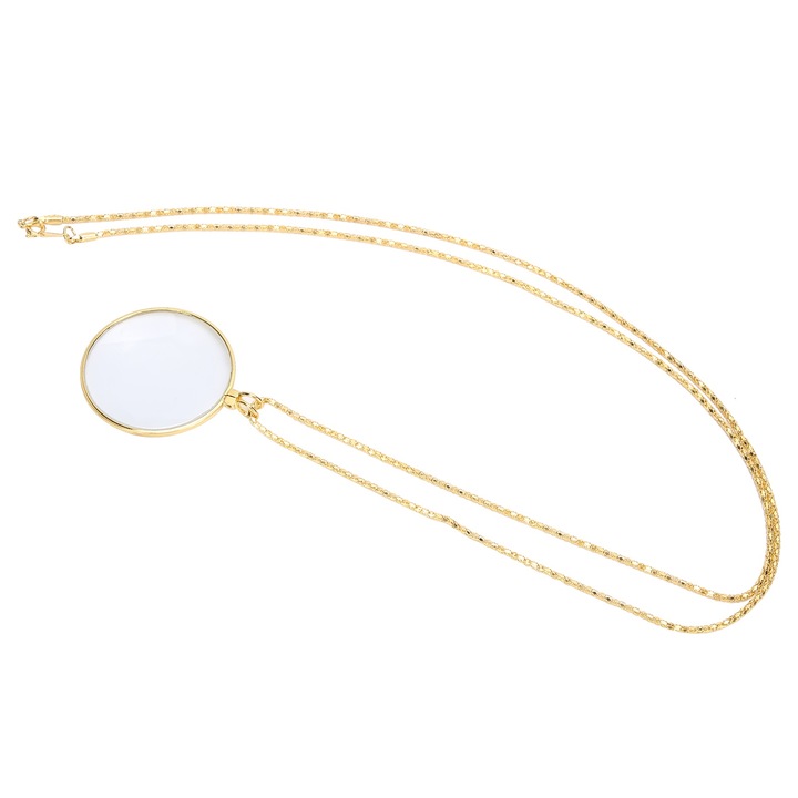 Lupa portabila cu lant, 5X, aliaj, aurie, bijuterie pentru citit