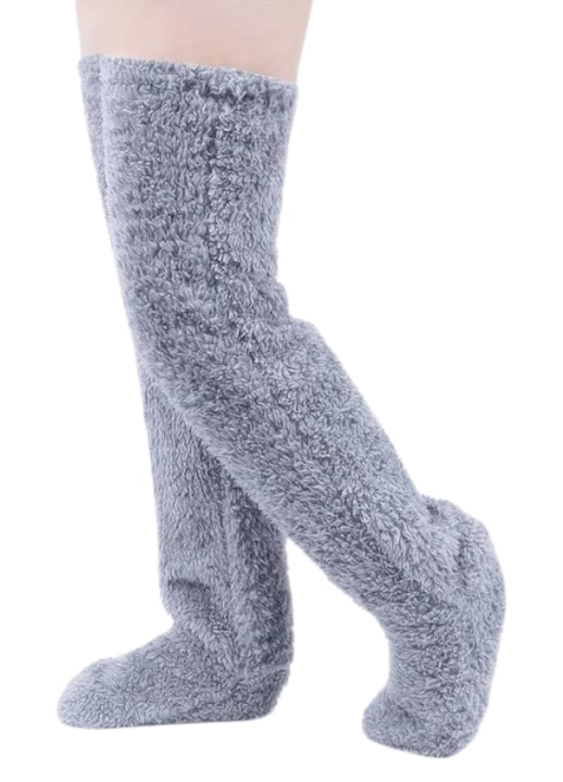 Sosete lungi pufoase inalte, sosete calduroase si elegante de plus, sosete de iarna peste genunchi, doua perechi, lungime 55 cm – Fuzzy