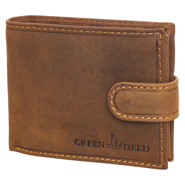 Мъжки портфейл, GreenDeed, кафяв, кожен, 12,5 x 9,5 x 2 см, OP08T