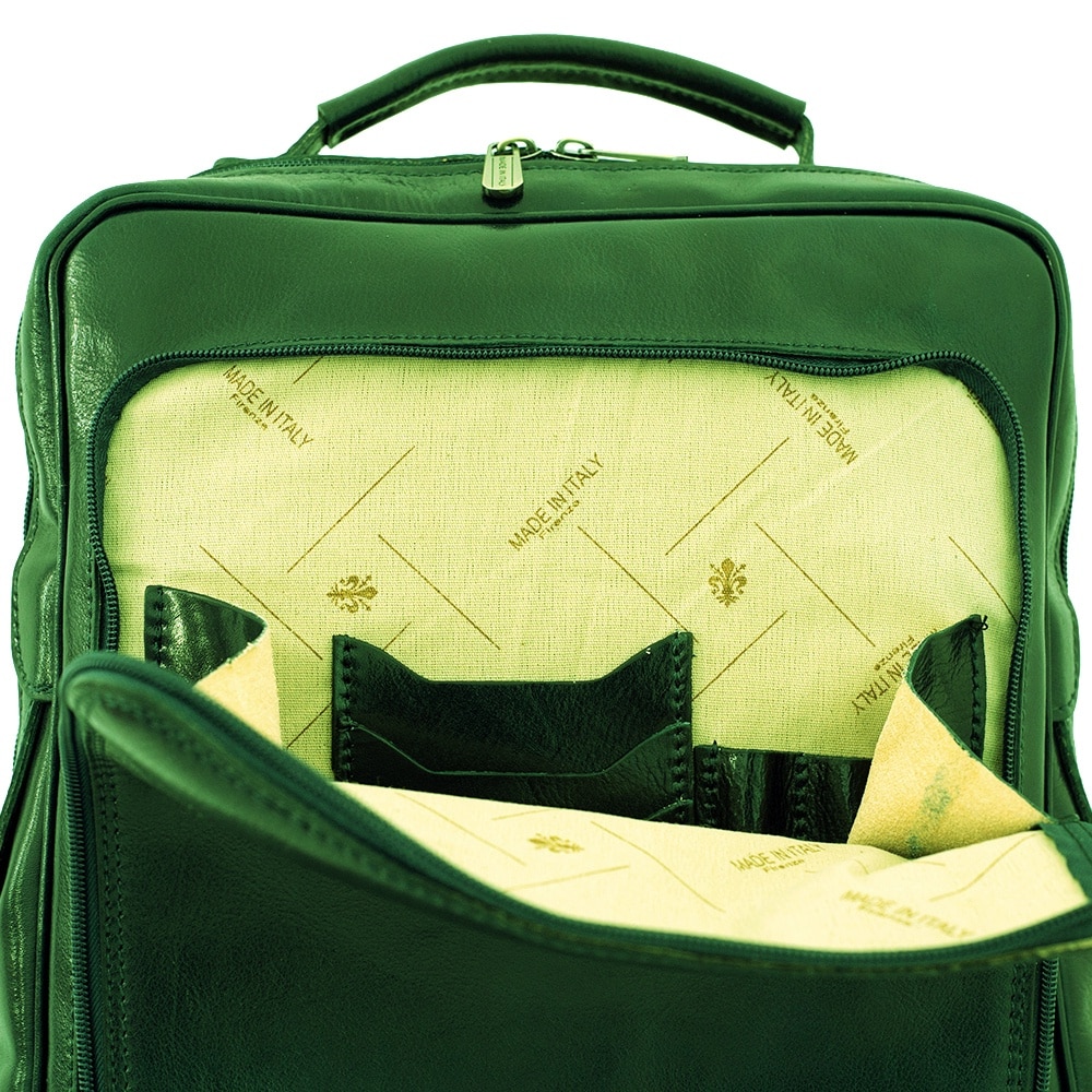 Rucsac pentru laptop din piele naturala, util land, verde, LR107V