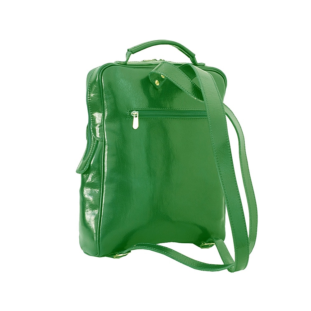 Rucsac pentru laptop din piele naturala, util land, verde, LR107V