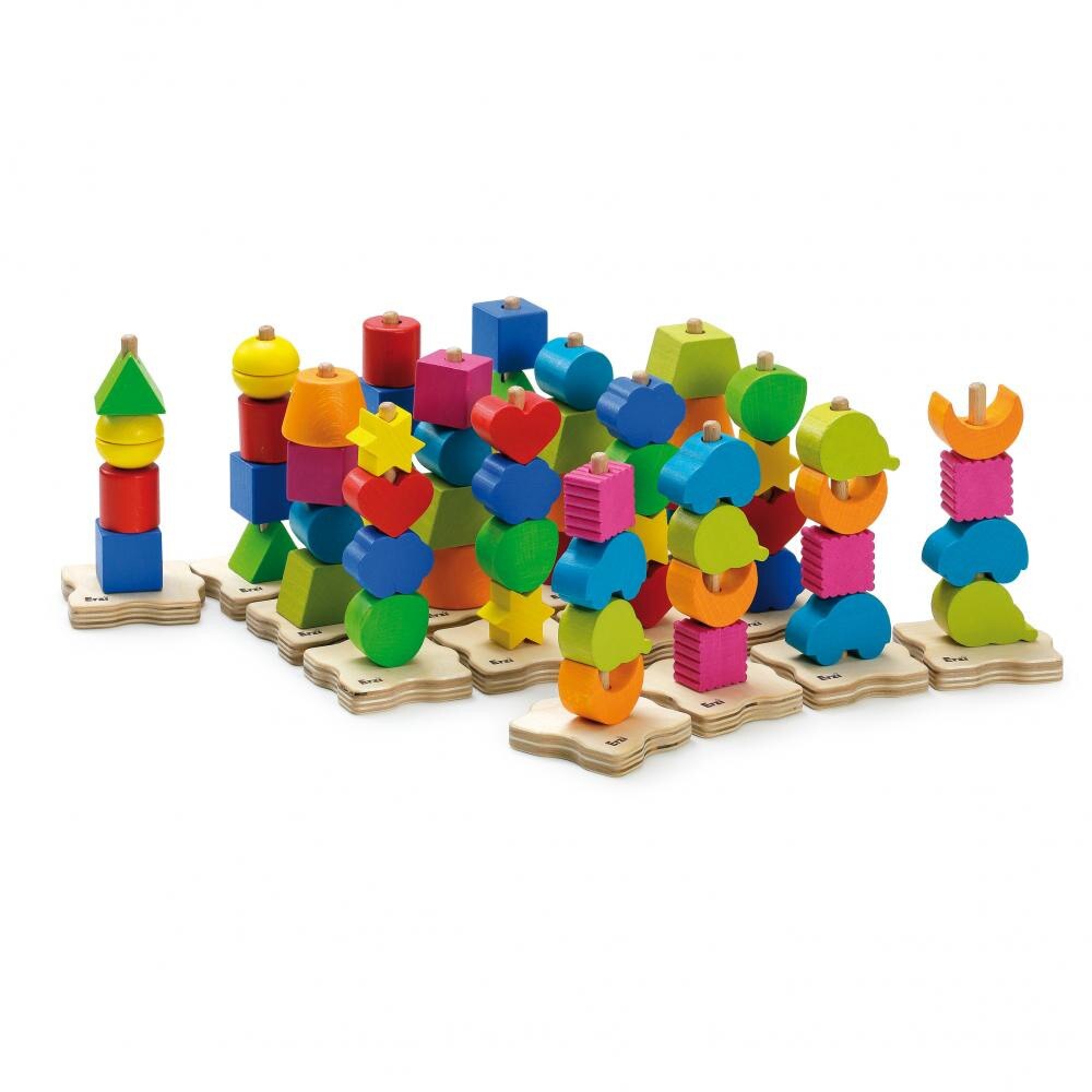 Turnuri sortare forme si culori, Stacking Board Maxi Mix, jucarie lemn, Erzi Germania