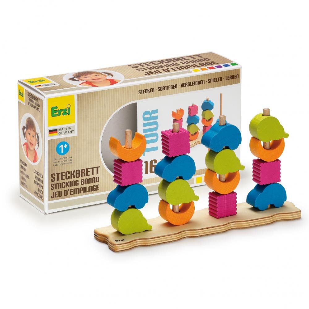 Turn sortare forme si culori, Stacking Board Tour, jucarie lemn, Erzi Germania