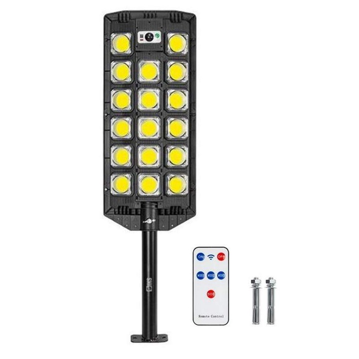 Lampa Solara Stradala COB Sau Gradina SIKS, Panou Solar, De Exterior, 544 LED COB, Lumina Neutra, Control Din Telecomanda, Cu Senzori de Amurg, Miscare si Lumina, Brat de Montare, Rezistenta la Apa IP65, 3 Moduri De Lumina, Kit de Montaj Inclus, W7100B-6