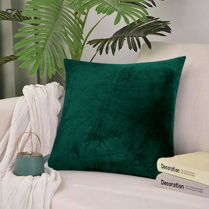 Fata de perna decorativa Catifea verde padurar 45 x 45 cm