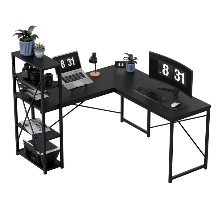 Сгъваемо бюро Leader 5.9, ляв и десен монтаж, с четири рафта, 145 x 57 x 120 cm, черно