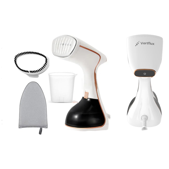 Aparat de Calcat Vertical cu Abur VERTFLUX™, Incalzire Rapida 15s, Putere 1800W, Rezervor 300ml, 3x Moduri Functionare, Ecran Digital Touchscreen, Oprire Automata, Manusa pentru Materiale Pretentioase, Perie pentru scame si Pahar pentru reumplere incluse