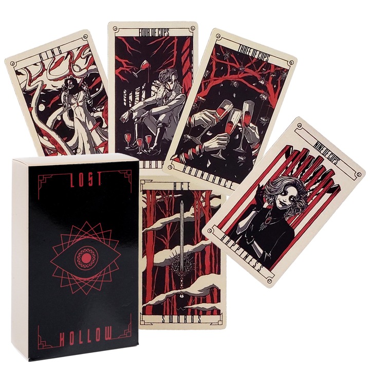 Set 80 carti tarot, model Lost Hollow, dimensiune mini si portabile, multicolor, 10x6cm