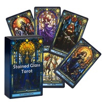 Set 78 carti tarot, model vitraliu, dimensiune mini si portabile, multicolor, 10x6cm