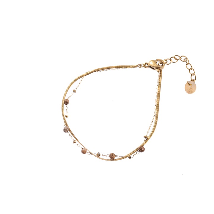 Bratara 2 lines Beads, inox aur