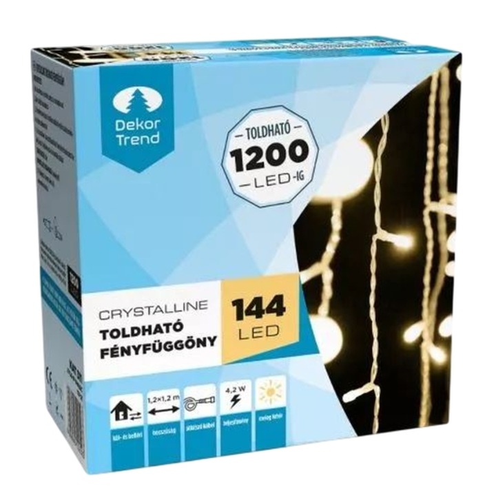 Dekortrend: Crystalline toldható LED fényfüggöny kiegészítő, 1, 2 x 1, 2 méter - Meleg fehér fény