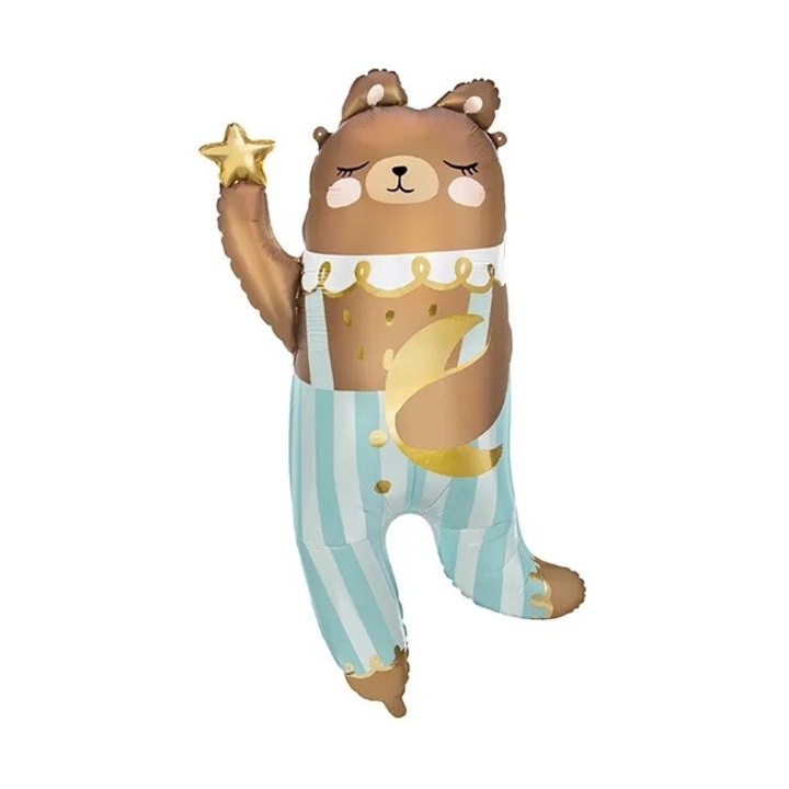 Фолиев балон Мечка, Иконка, 55x90см, многоцветен, комплект със сламка