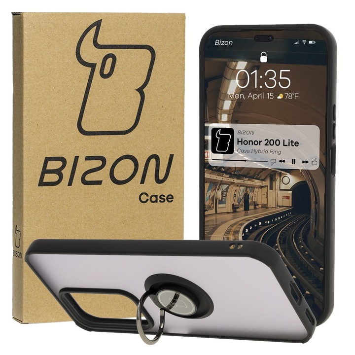 Husa Bizon Case Hybrid Ring pentru Honor 200 Lite, colorata cu rama neagra