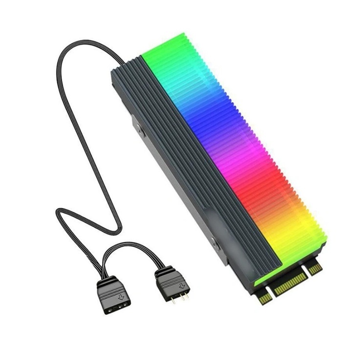 SSD M.2 2280, Heatsink, ARGB Divine Light Sync, interfata dubla, gri