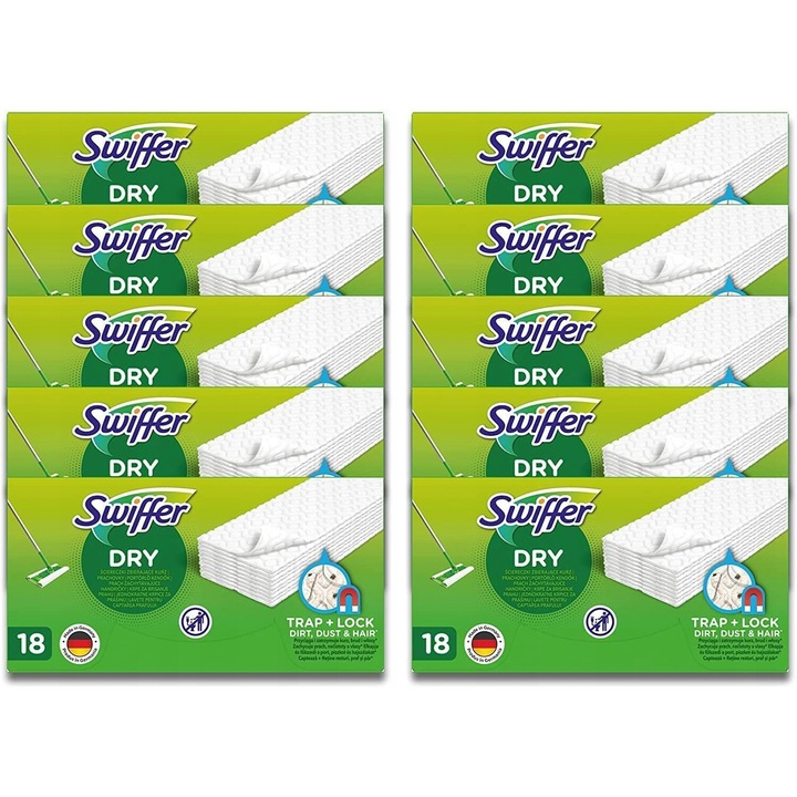 Servetele de curatare Swiffer Traps & Locks, set 18 bucati, alb