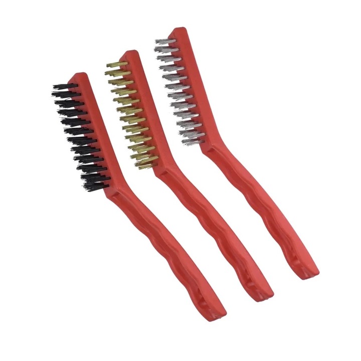 Set perii de sarma Dedra cu 3 randuri, 225 mm, alama, otel, nailon, cu maner din plastic