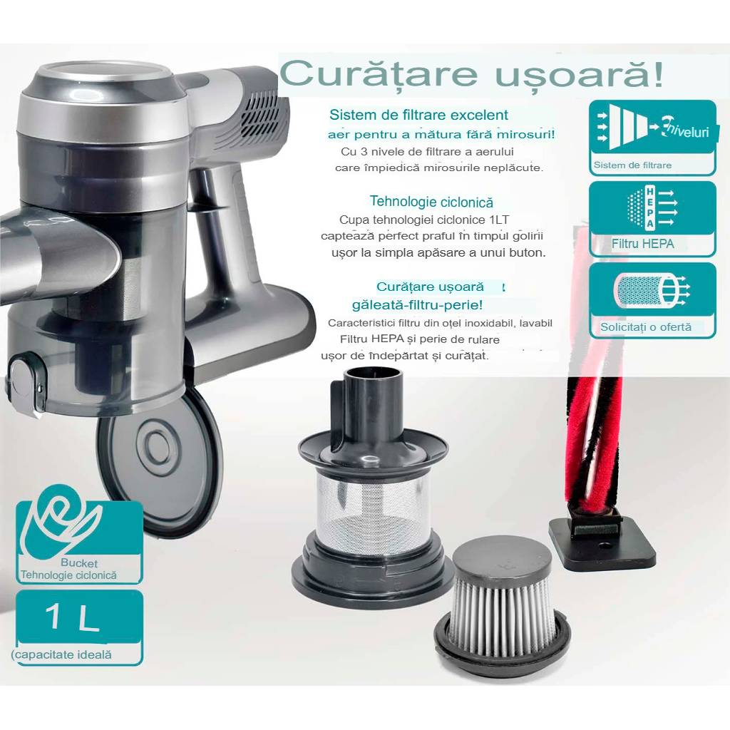 Aspirator BRUNO 2 in 1, 200W, culoare asemi